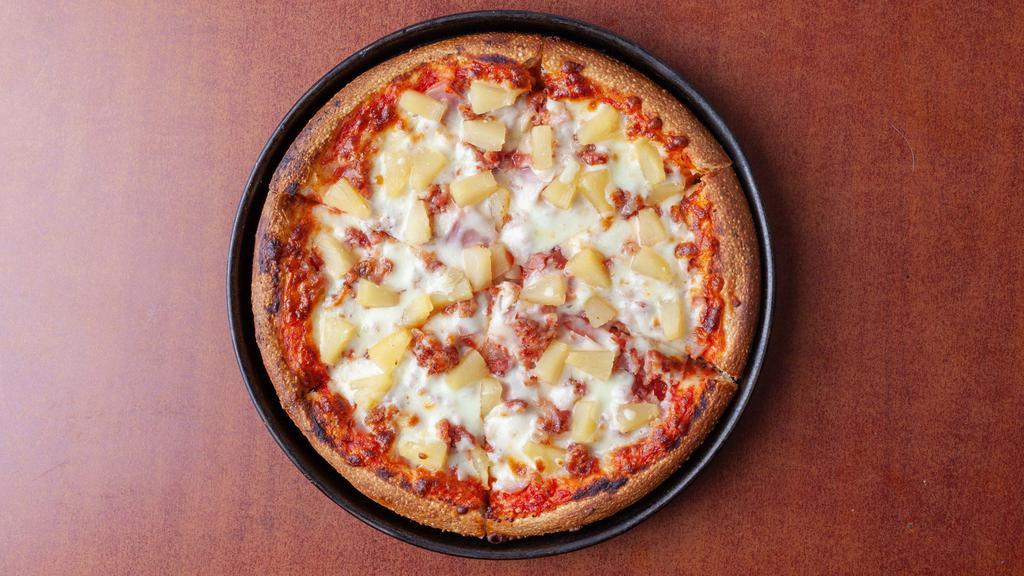 Hawaiian Aloha Pizza · Diced pineapple, ham, bacon, and mozzarella cheese.