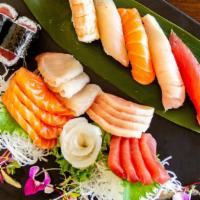 Sushi & Sashimi For Combo · 5 pieces sushi and 16 pieces assorted sashimi , 1 tuna roll.