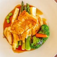 Teriyaki Dinner · Choice of protein. Served with broccoli, seasonal vegetable, miso soup, garden salad, and wh...