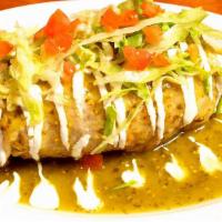 Shrimp Burrito Ahogado  · Flour, tortilla loaded with refried beans, rice and cheese topped with your choice of sauce ...