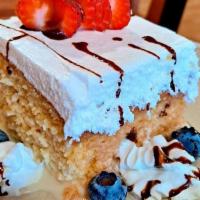 Tres Leches · Soft and ultra-moist crumb. Soaked with a 3 milk mixture.