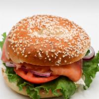 Deluxe Nova Lox · Includes Choice of Cream Cheese, Capers, Lettuce, Tomatoes, and Onions.  Does not include eg...