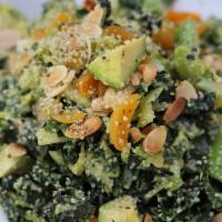 Polpis · Kale, shaved brussels sprouts, hemp seeds, toasted almonds, dried apricots, and avocado toss...