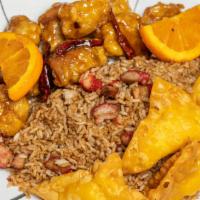 #B. Freedom Pick  Combo Plate  · B. one main entrée one appetizer + pork fried rice or white rice.  Substitute pork fried ric...
