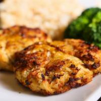 Jumbo Lump Crab Cakes · 2 jumbo lump crab cakes fried or broiled.  Served with choice of 2 sides.