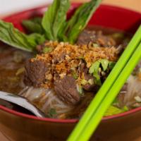 Love Boat · Popular. Thin rice noodles, simmered beef, cilantro, and basil in a rich spicy broth.