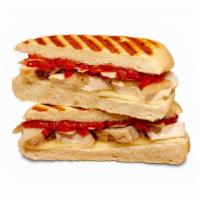 Chicken Parm Panini · roasted chicken, marinara sauce, provolone cheese, parmesan cheese, roasted onions, roasted ...