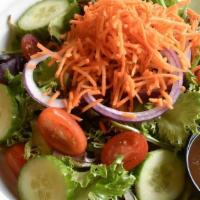 Lg Cask & Pig Simple Salad · Mixed greens, cherry tomatoes, cucumbers, shaved red  onions, shredded carrots, balsamic dre...