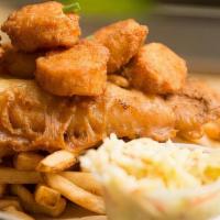 Fishermans Platter · Beer or dry battered fried haddock, scallops, shrimp, hand-cut fries, Cole slaw, sriracha ta...