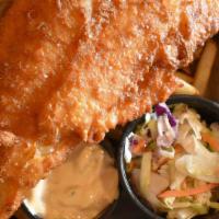 Fish & Chips · Beer or dry battered fresh haddock, hand-cut fries, Cole slaw, sriracha tartar sauce