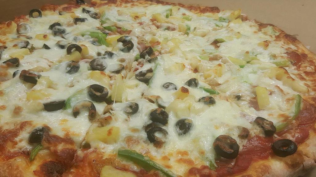 Veggie Pizza · Includes mushrooms, onions, green peppers, olives and fresh tomatoes, cheese.