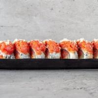Red Hot Dragon Roll · Spicy crunch tuna and cucumber topped with spicy tuna.
