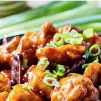 General Gau’S · Hot & Spicy. Your choice of chunks of chicken or Jumbo Shrimp with crispy coating of water c...