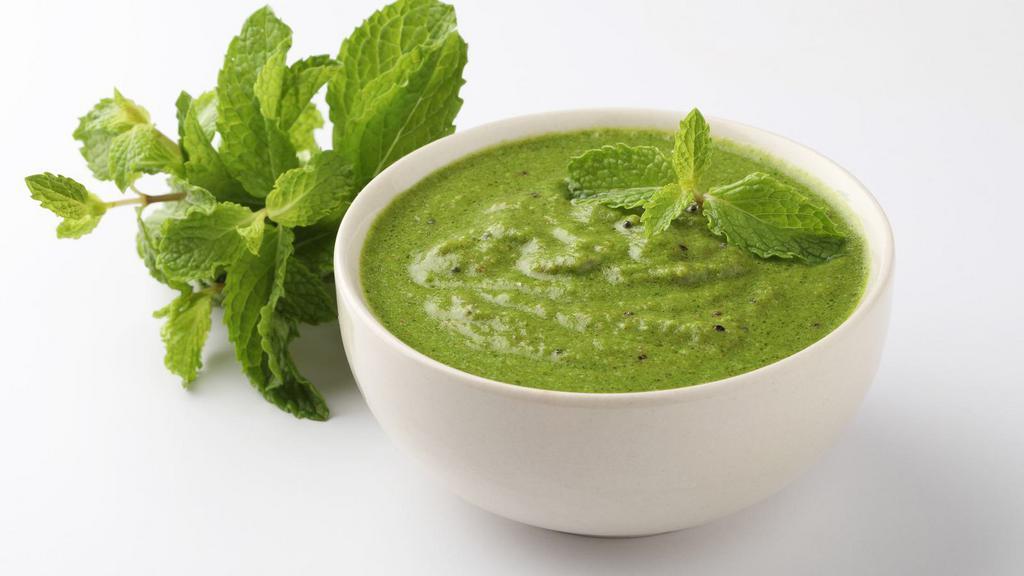 Mint Chutney · Tangy sauce made from fresh mint, cilantro, green chili, and garlic.