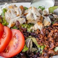 Cedar Point Cobb Salad · mixed greens, grilled chicken, bacon, tomato, blue cheese crumble, avocado, egg and blue che...
