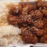 Sesame Chicken · Fine flavored chunk chicken served with toasted sesame seeds topping.