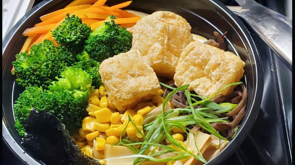 Vegetable Ramen · Bamboo shoots, corn kikurage mushrooms, broccoli, carrots, dried tofu, scallion, nori