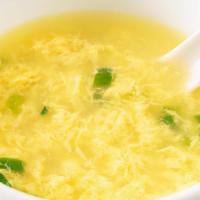 Egg Drop Soup · With fried noodles.
