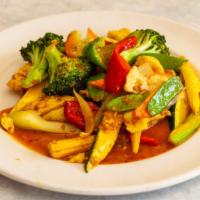 Mekong Curry  Chicken · Hot & spicy. Sautéed with a vegetable medley of peppers, onions, carrots, broccoli, summer s...