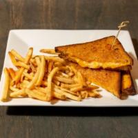 Grilled Cheese · Queso fresco, cheddar on grilled white bread served with french fries. (v)