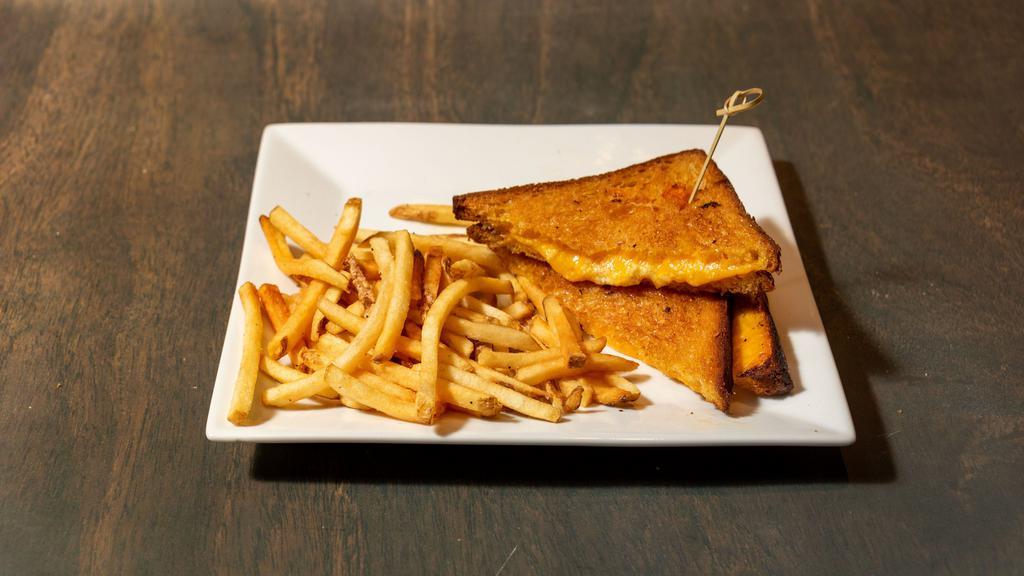 Grilled Cheese · Queso fresco, cheddar on grilled white bread served with french fries. (v)