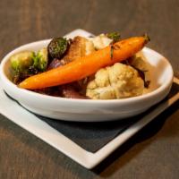 Roasted Vegetables · Brussel sprouts, carrots, cauliflower.  (g, v+)