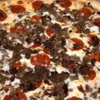 Meat Lovers Pizza · Pizza sauce, bacon, pepperoni, sausage, meatballs and mozzarella cheese.