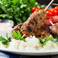 Beef & Lamb Kabob · 24-hour marination in a blend of herbs spices, freshly grilled lamb kabob and beef kabob is ...