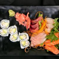 Sashimi Party · Assorted 12 pieces raw fish filet and California roll.