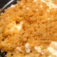 Mac & Cheese · Oven baked cavatappi pasta, Cabot white cheddar, gruyere, and asiago, baked Ritz crumb toppi...