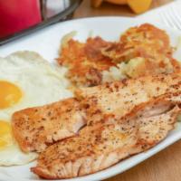 #3. Pink Salmon/Grits Or Homefry · 2 eggs, home fries or grits and toast.