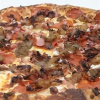 The Nice To Meat Pizza · Our scratch dough, topped with Bytes pizza sauce, ground beef, pepperoni, Italian sausage, h...
