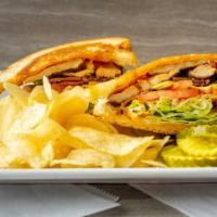Mexican Panini · Grilled chicken, romaine lettuce, tomato, avocado, bacon and chipotle mayo.