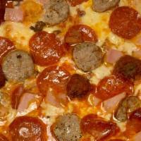 Meat Lovers Pizza* · Sausage, Pepperoni, House Made Meatballs, Black Forest Ham, Bacon, and Mozzarella Cheese in ...