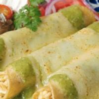 Mexican Enchilada · Beef, chicken or pork, rice, mozzarella, green or red sauce.