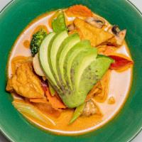 Tofu Avocado Curry · Tofu, avocado, and mixed vegetable curry with coconut milk. Rice is not included.