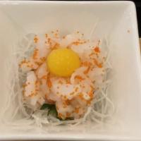 Ika Tobiko · Raw squid with tobiko and topped with a quail egg.