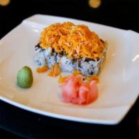 Volcano Maki · Eel, avocado with baked spicy scallop on top. 
6 pieces of rolled sushi. Spicy.