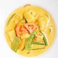 Yellow Curry · Choice of meat, onion, potato, green bean, snow pea, and bell pepper in yellow curry sauce. ...