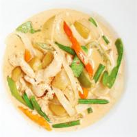 Mango Curry · Choice of meat, mango, onion, bell pepper, carrot, green bean, snow pea, broccoli, and in re...