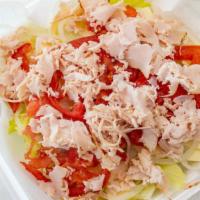 Chef'S Salad · Lettuce, tomato, onion, couscous, sweet and hot bell peppers, olives, ham or turkey, hard bo...