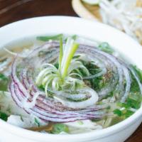 Hanoi Chicken Pho · Aromatic chicken broth, sliced organic chicken thigh & breast. Traditional wide rice noodles...