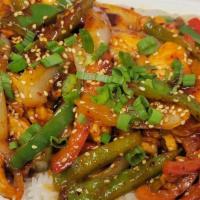 Spicy Korean On Rice🌶️ · Stir-fried famous spicy gochujang sauce with onion, bell pepper, scallion, sesame seed, over...