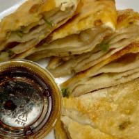 Chinese Pizza · Scallion pancake cut in 8 pieces.