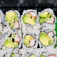 California Roll · Six pieces. Crabmeat, avocado and cucumber.
