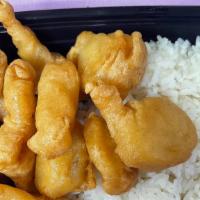 Dinner Sweet And Sour Chicken Chinese Combo · Served with choice of rice and side.