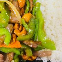 Lunch Cashew · Pepper, cashew, onion, bamboo shoot, scallion and carrot. Served with your choice of side. H...