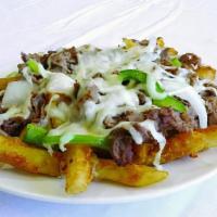 Cheesesteak Fantastic Fries · Crispy french fries topped with steak meat, onions, green peppers and natural cheeses.