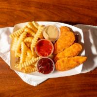 Chicken Finger Platter · 5 piece chicken fingers includes side of fries and dipping sauce.