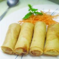 Siam Veggie Rolls · Crispy veggie spring rolls served with sweet and sour sauce.